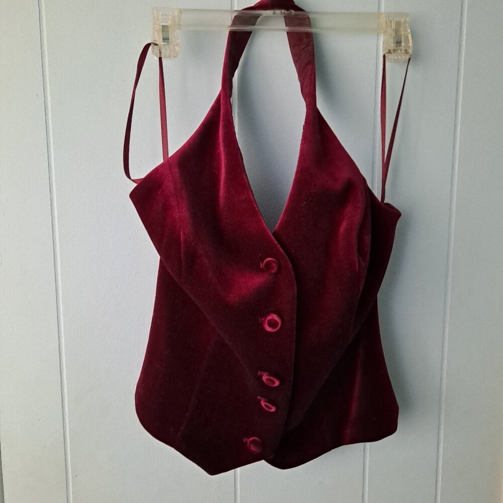 White House Black Market Red Velvet Halter Vest Top